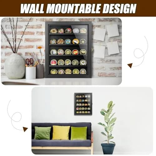ULTRGEE Challenge Coin Display Case, Wall Mount Shadow Box for Coins, Medals & Badges, Black | Acrylic & Wood thumbnail 6