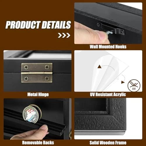 ULTRGEE Challenge Coin Display Case, Wall Mount Shadow Box for Coins, Medals & Badges, Black | Acrylic & Wood thumbnail 3