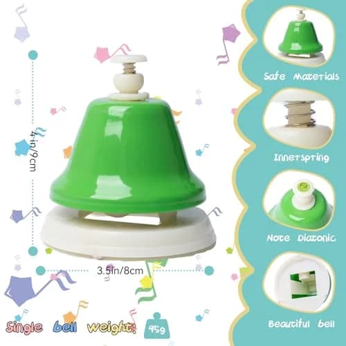 TantivyBo Rainbow Diatonic Hand Bells Set with Songbook | 8-Note Musical Educational Toy for Kids Aged 3+ thumbnail 4