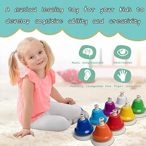 TantivyBo Rainbow Diatonic Hand Bells Set with Songbook | 8-Note Musical Educational Toy for Kids Aged 3+ thumbnail 5