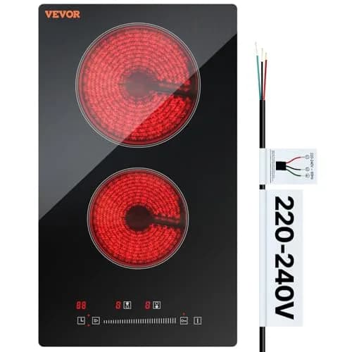 VEVOR Built-in Electric Stove Top 12 inch 2 Burners 3000W 220-240V Glass Radiant Cooktop | Sensor Touch Control with Timer & Child Lock thumbnail 1