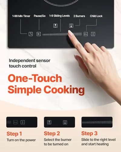 VEVOR Built-in Electric Stove Top 12 inch 2 Burners 3000W 220-240V Glass Radiant Cooktop | Sensor Touch Control with Timer & Child Lock thumbnail 5
