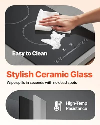 VEVOR Built-in Electric Stove Top 12 inch 2 Burners 3000W 220-240V Glass Radiant Cooktop | Sensor Touch Control with Timer & Child Lock thumbnail 9