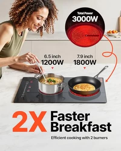 VEVOR Built-in Electric Stove Top 12 inch 2 Burners 3000W 220-240V Glass Radiant Cooktop | Sensor Touch Control with Timer & Child Lock thumbnail 3