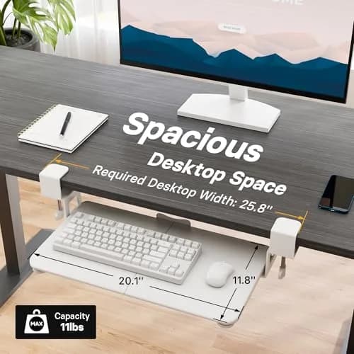 BONTEC Under Desk Keyboard Tray, Pull-Out Platform 25.6 x 11.8 in | Space-Saving Ergonomic Design thumbnail 5