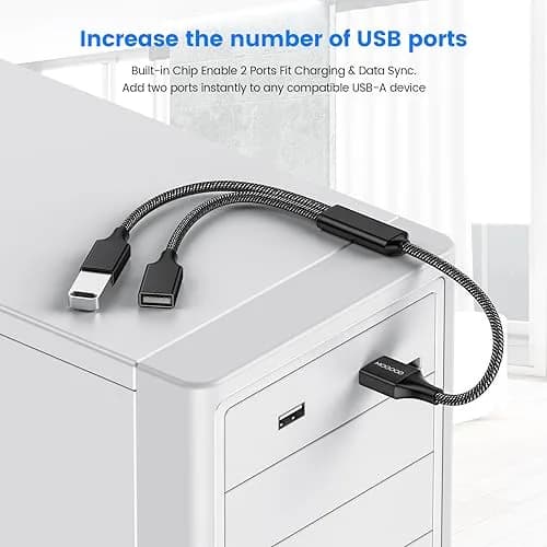 MOGOOD USB Splitter 1 to 2 Ports, Braided Y-Cable for Data Transfer & Charging | 480 Mbps Speed thumbnail 4