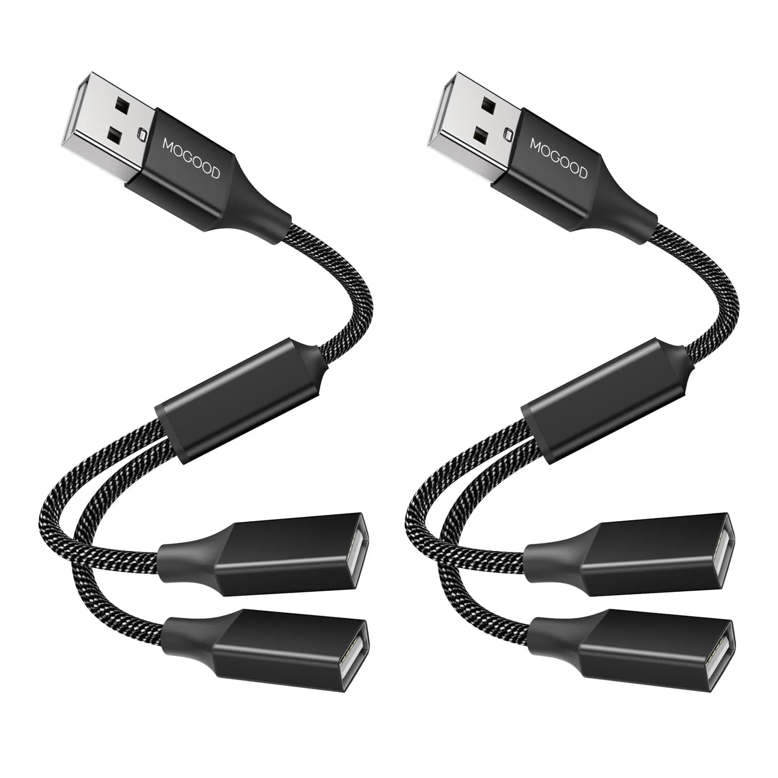 MOGOOD USB Y Splitter Cable, Dual USB 2.0 Power Cord Extension 2 Pack 10FT | Connect Two Devices Instantly