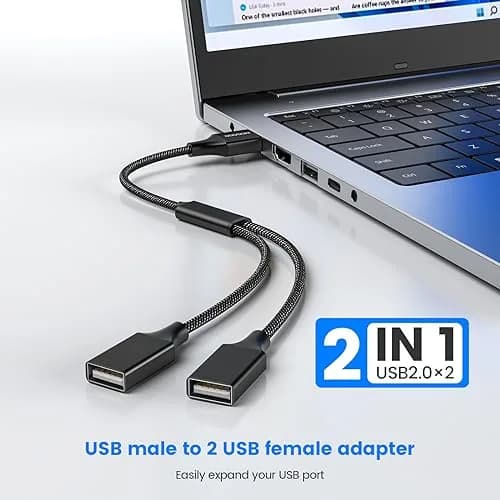 MOGOOD USB Y Splitter Cable, Dual USB 2.0 Power Cord Extension 2 Pack 10FT | Connect Two Devices Instantly thumbnail 3