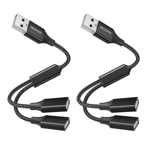MOGOOD USB Y Splitter Cable, Dual USB 2.0 Power Cord Extension 2 Pack 10FT | Connect Two Devices Instantly - main product image
