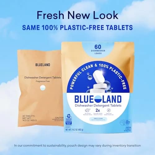 BLUELAND 100% Plastic-Free Dishwasher Detergent Tablets 120ct, Free & Clear | Plant-Based & Septic-Safe thumbnail 9