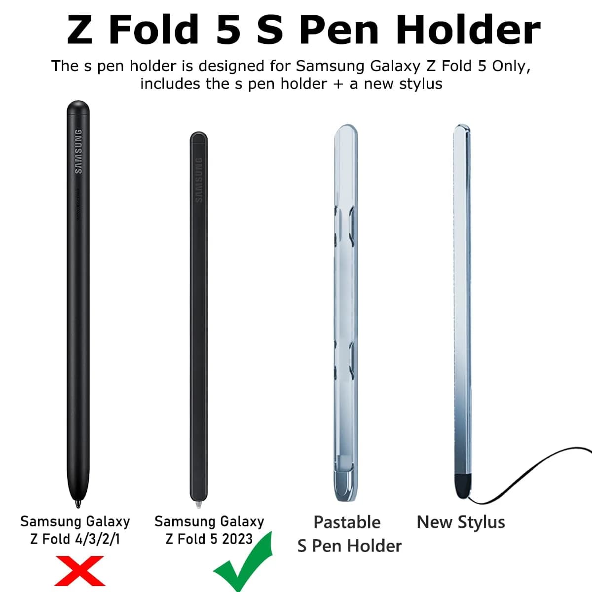 YQODSZ Stylus Pen & S Pen Holder for Samsung Galaxy Z Fold 7/6 / 5 | Slim Silicone Tip, Adhesive Slot, Blue thumbnail 2