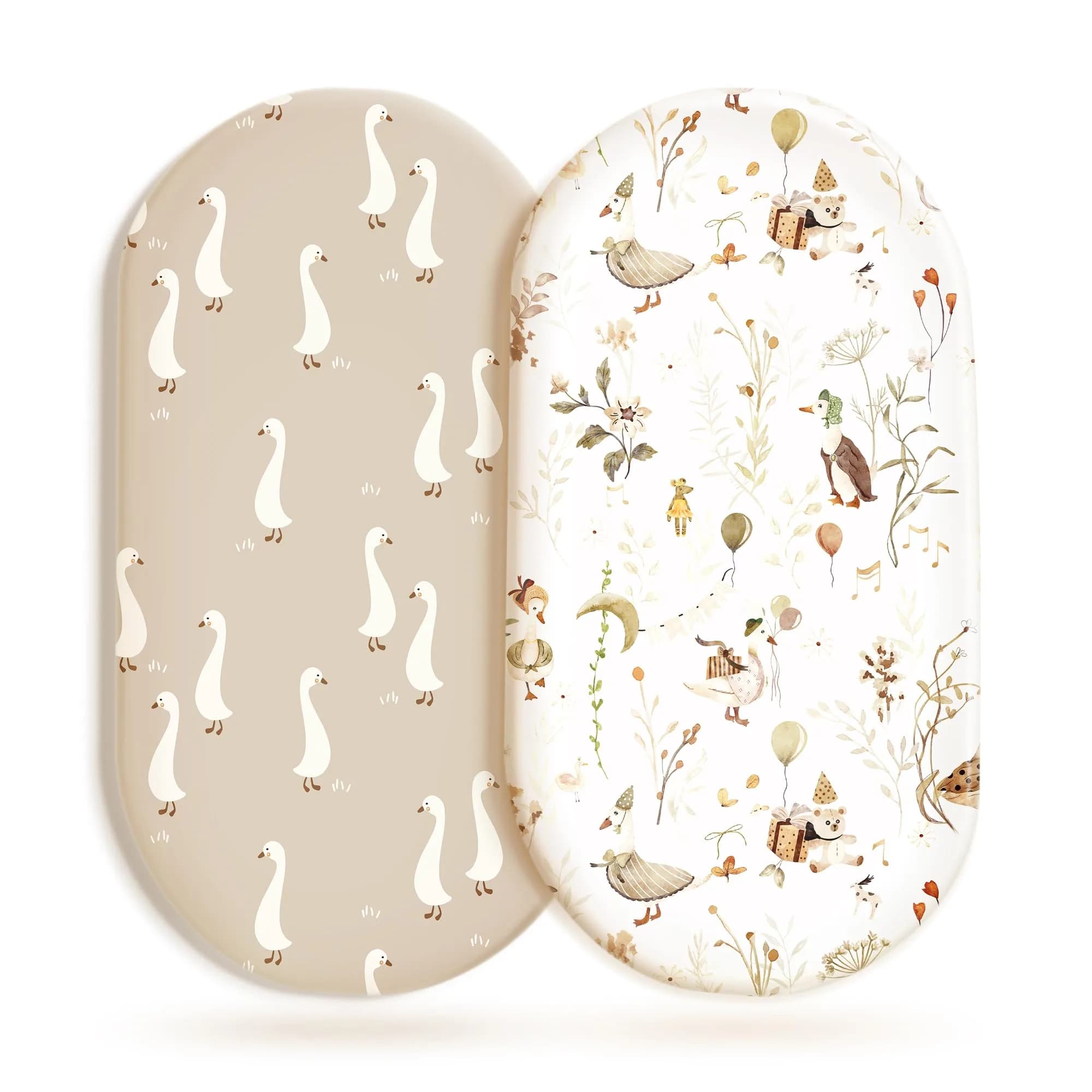 GRSSDER Ultra Soft Fitted Bassinet Sheets 2 Pack, 81cm x 41cm x 13cm (32" x 16" x 5") | Universal Fit for Oval, Rectangle, Moses Basket Mattresses — Happy Party
