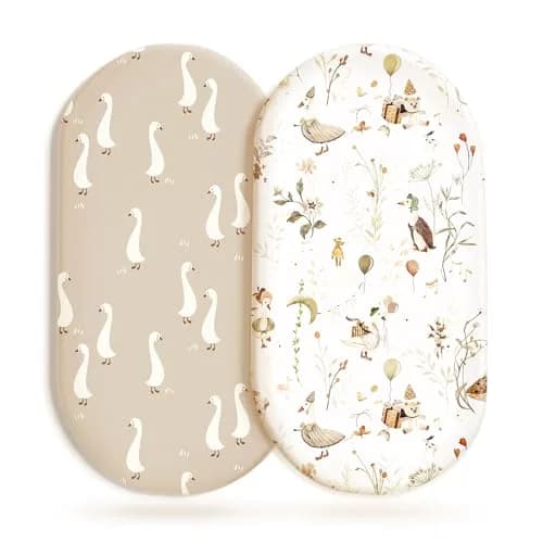 GRSSDER Ultra Soft Fitted Bassinet Sheets 2 Pack, 81cm x 41cm x 13cm (32" x 16" x 5") | Universal Fit for Oval, Rectangle, Moses Basket Mattresses thumbnail 1