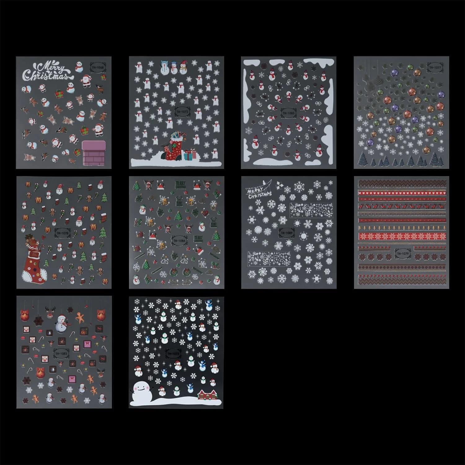 yueton Christmas Nail Sticker 10Pcs Snowflake Santa Tree Winter | Festive Nail Art Decals
