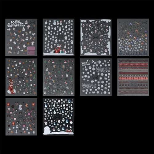 yueton Christmas Nail Sticker 10Pcs Snowflake Santa Tree Winter | Festive Nail Art Decals thumbnail 1