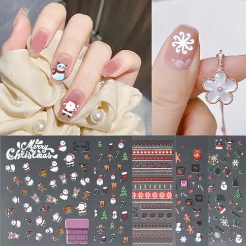 yueton Christmas Nail Sticker 10Pcs Snowflake Santa Tree Winter | Festive Nail Art Decals thumbnail 4