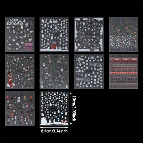 yueton Christmas Nail Sticker 10Pcs Snowflake Santa Tree Winter | Festive Nail Art Decals thumbnail 2
