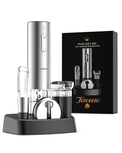TOMEEM Silver Bottle Opener | 4-in-1 Rechargeable Wine Gift Set for Home & Parties thumbnail 1