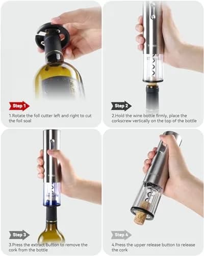TOMEEM Silver Bottle Opener | 4-in-1 Rechargeable Wine Gift Set for Home & Parties thumbnail 4