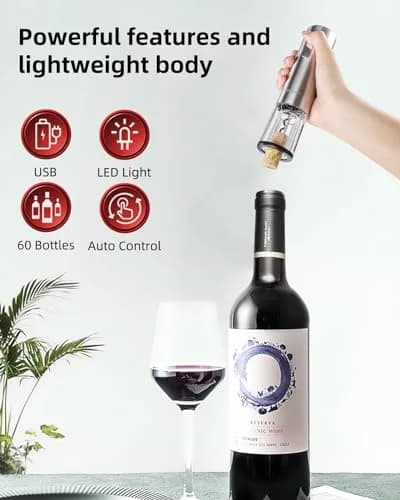 TOMEEM Silver Bottle Opener | 4-in-1 Rechargeable Wine Gift Set for Home & Parties thumbnail 5