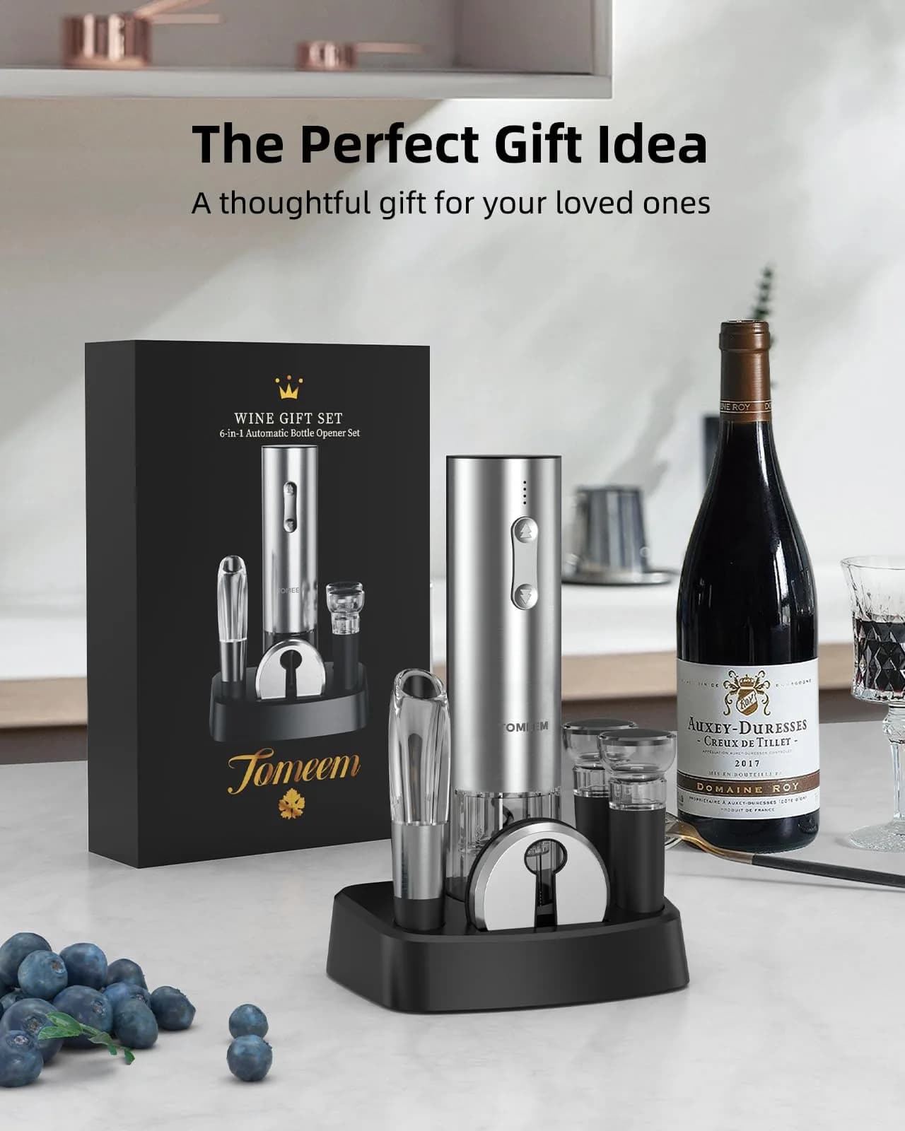 TOMEEM Silver Bottle Opener | 4-in-1 Rechargeable Wine Gift Set for Home & Parties - view 9