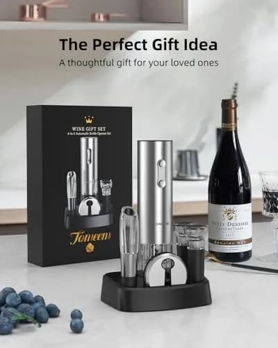 TOMEEM Silver Bottle Opener | 4-in-1 Rechargeable Wine Gift Set for Home & Parties thumbnail 9