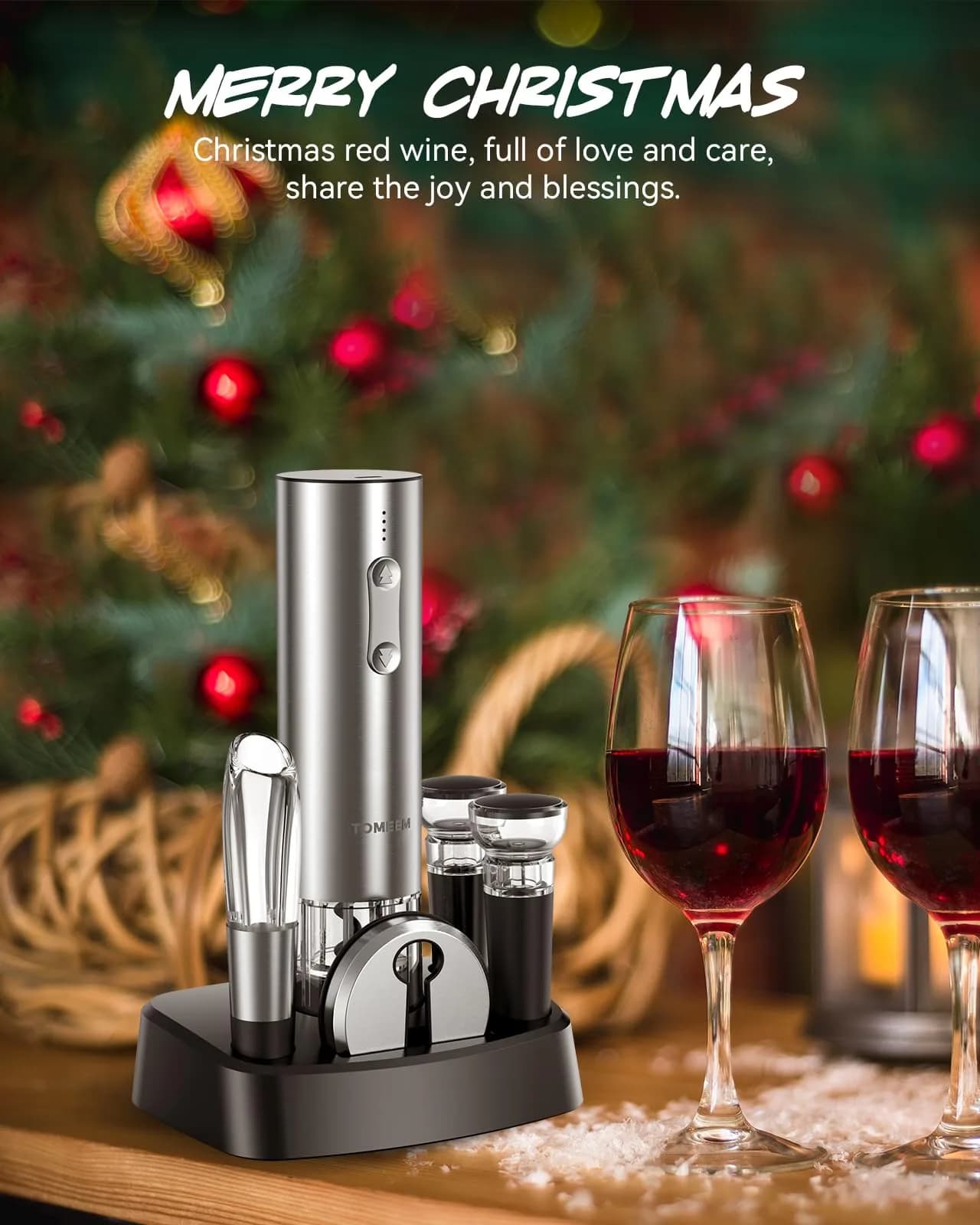 TOMEEM Silver Bottle Opener | 4-in-1 Rechargeable Wine Gift Set for Home & Parties - view 2