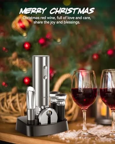 TOMEEM Silver Bottle Opener | 4-in-1 Rechargeable Wine Gift Set for Home & Parties thumbnail 2