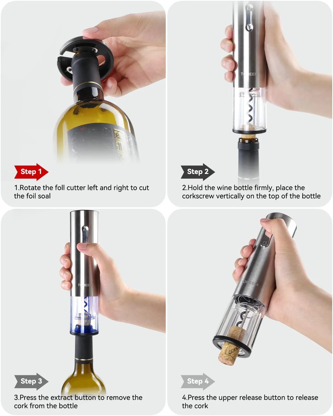 TOMEEM Silver Bottle Opener | 4-in-1 Rechargeable Wine Gift Set for Home & Parties - view 4