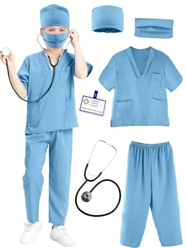 Puteraya Kids Doctor Scrubs Costume Set for Boys Girls | Educational Role Play Costume (Light Blue, 8-10 Years) thumbnail 1
