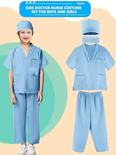 Puteraya Kids Doctor Scrubs Costume Set for Boys Girls | Educational Role Play Costume (Light Blue, 8-10 Years) thumbnail 5
