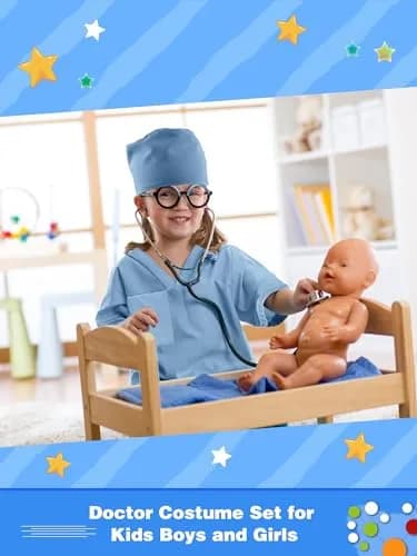 Puteraya Kids Doctor Scrubs Costume Set for Boys Girls | Educational Role Play Costume (Light Blue, 8-10 Years) thumbnail 6