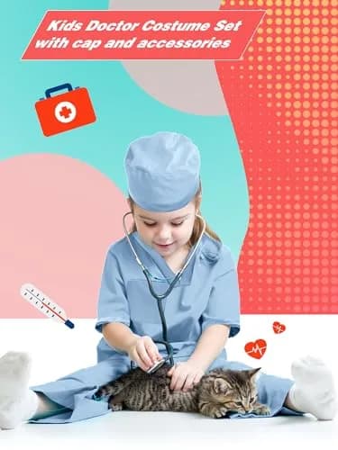 Puteraya Kids Doctor Scrubs Costume Set for Boys Girls | Educational Role Play Costume (Light Blue, 8-10 Years) thumbnail 7