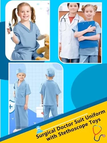 Puteraya Kids Doctor Scrubs Costume Set for Boys Girls | Educational Role Play Costume (Light Blue, 8-10 Years) thumbnail 3