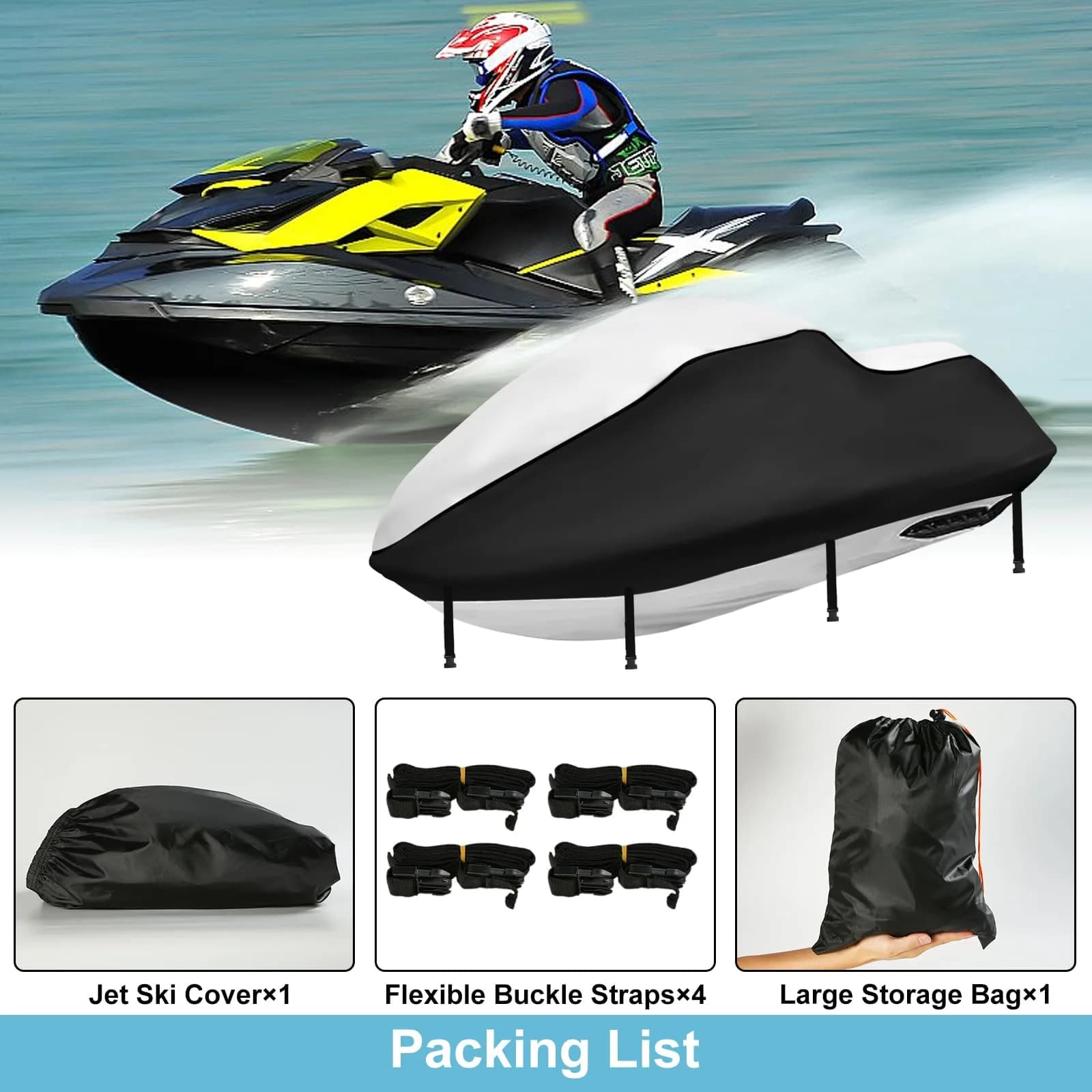 SRIMMIT Jet Ski Cover 3 Seater 115-120 Inch | 420D Nano-Coated Waterproof UV PWC Cover - view 7