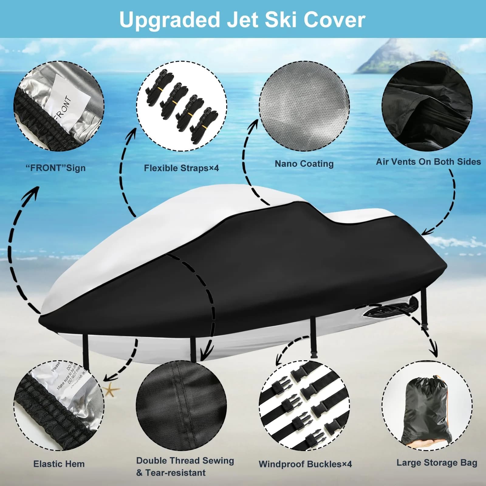 SRIMMIT Jet Ski Cover 3 Seater 115-120 Inch | 420D Nano-Coated Waterproof UV PWC Cover - view 4