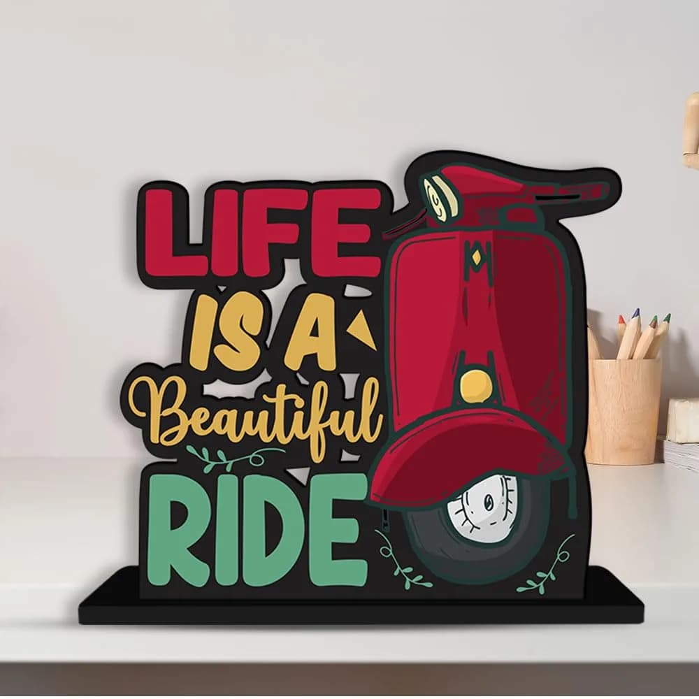Artvibes Life is A Beautiful Ride Quote Wooden Table Decor 15.24 cm (6 Inch) | Inspirational Modern Home Accent - view 3