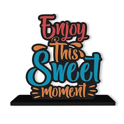 Artvibes Enjoy This Sweet Moment Quote Wooden Table Decoration 15cm (5.9in) | Modern Inspirational Wood Showpiece thumbnail 2