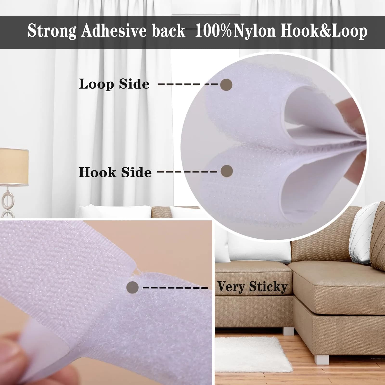 Navona Heavy Duty Hook and Loop Tape Strips with Adhesive, 2.5cm (1 Inch) x 30 Feet Each Roll, White | USA Imported Fastener Rolls - view 3