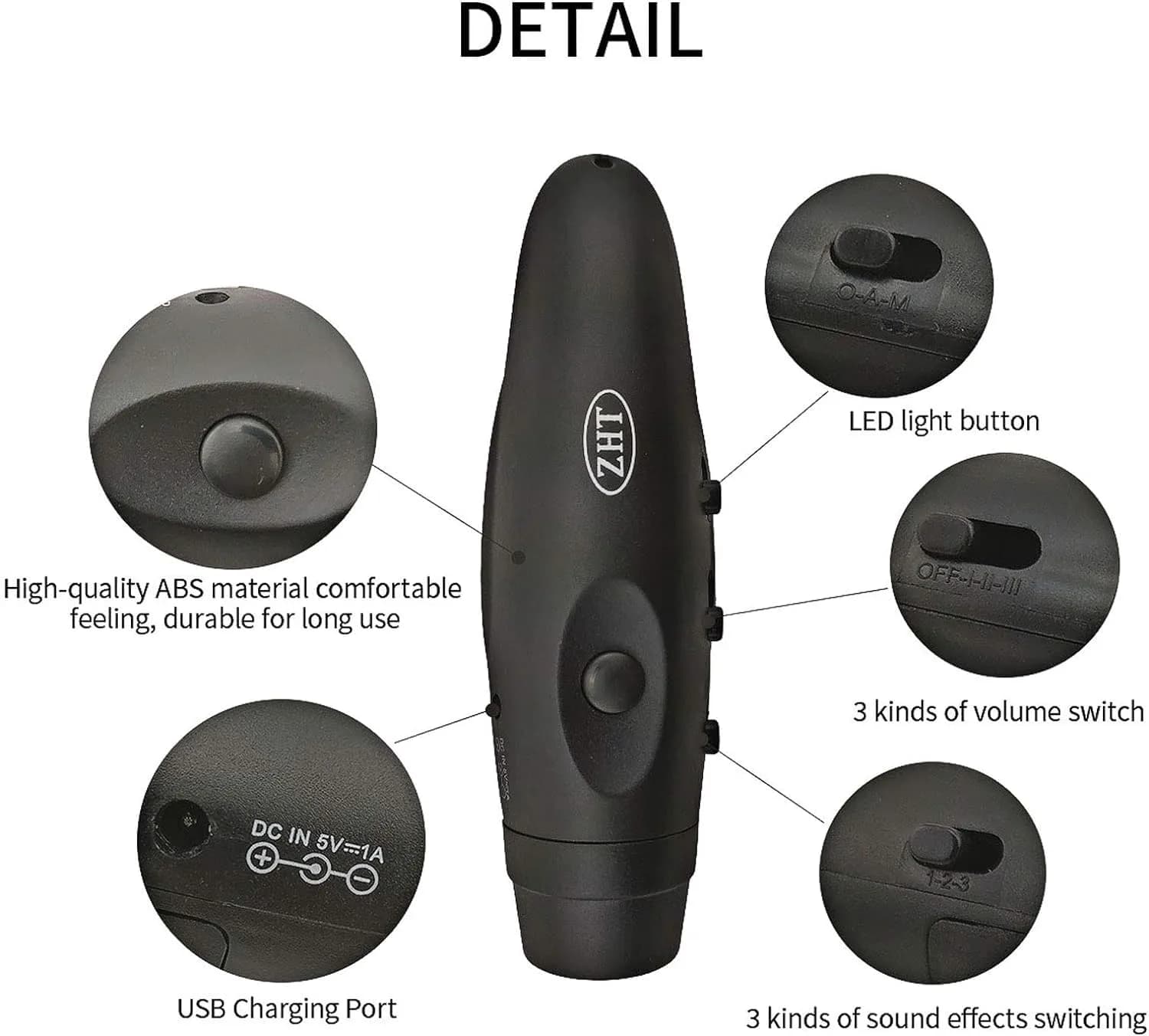 ZHT Electronic Whistle with USB Charging, 3-Tone 120dB Loud, Rechargeable Referee & Coach Whistle with Lanyard (2 Black Units) - view 4