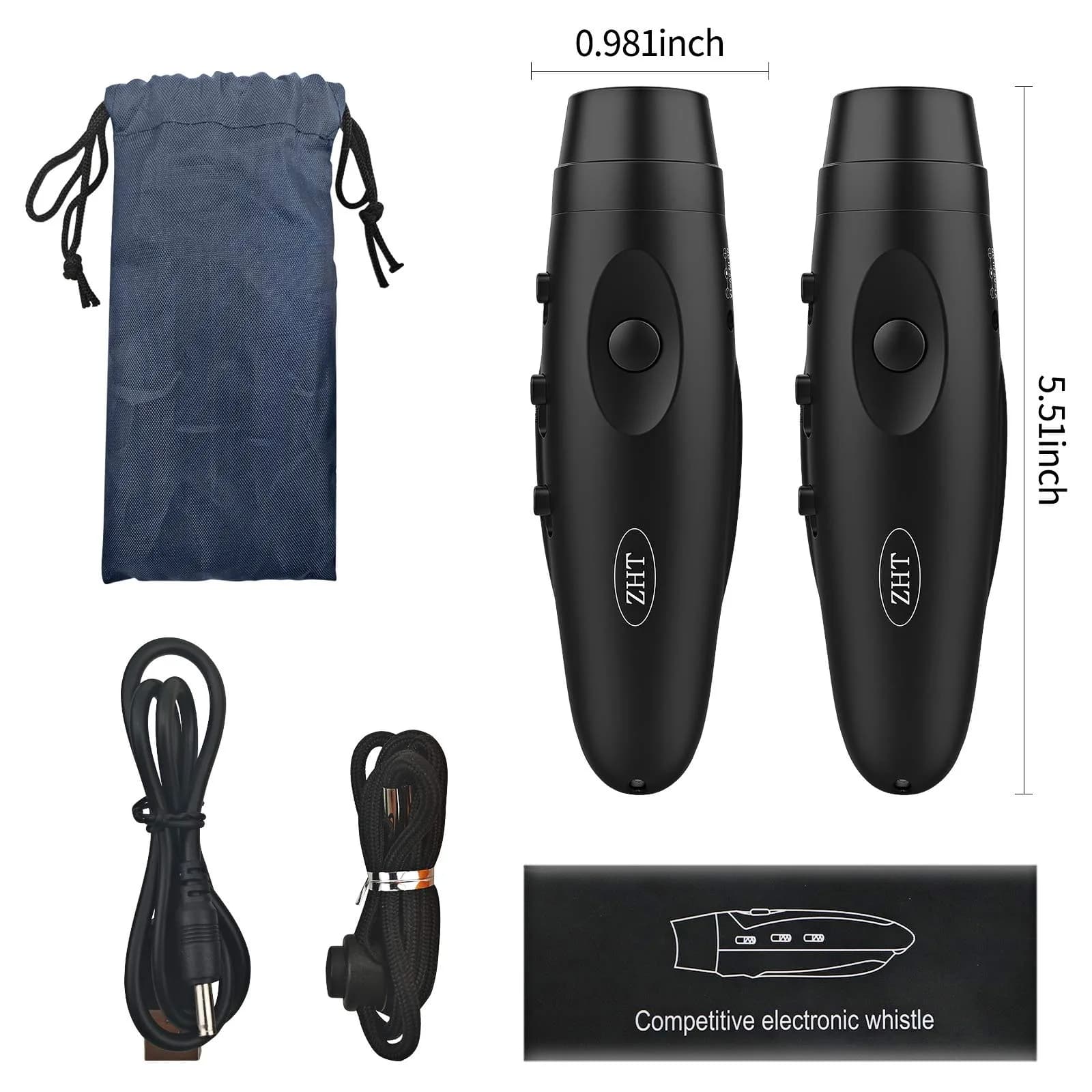 ZHT Electronic Whistle with USB Charging, 3-Tone 120dB Loud, Rechargeable Referee & Coach Whistle with Lanyard (2 Black Units) - view 8