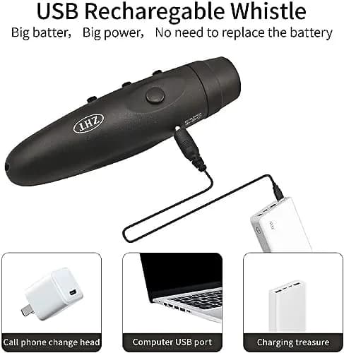 ZHT Electronic Whistle with USB Charging, 3-Tone 120dB Loud, Rechargeable Referee & Coach Whistle with Lanyard (2 Black Units) thumbnail 3