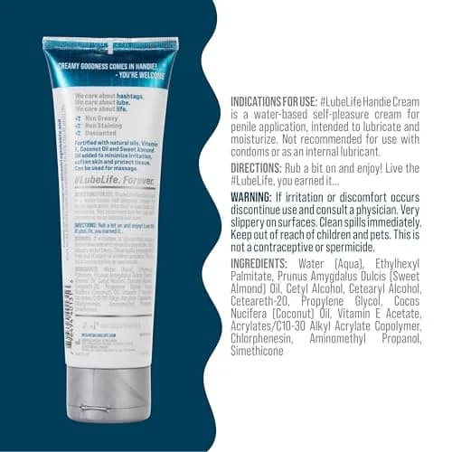 LubeLife Water Based Handie Cream 4 fl oz | Natural, Non-Staining, Easy Cleanup thumbnail 2