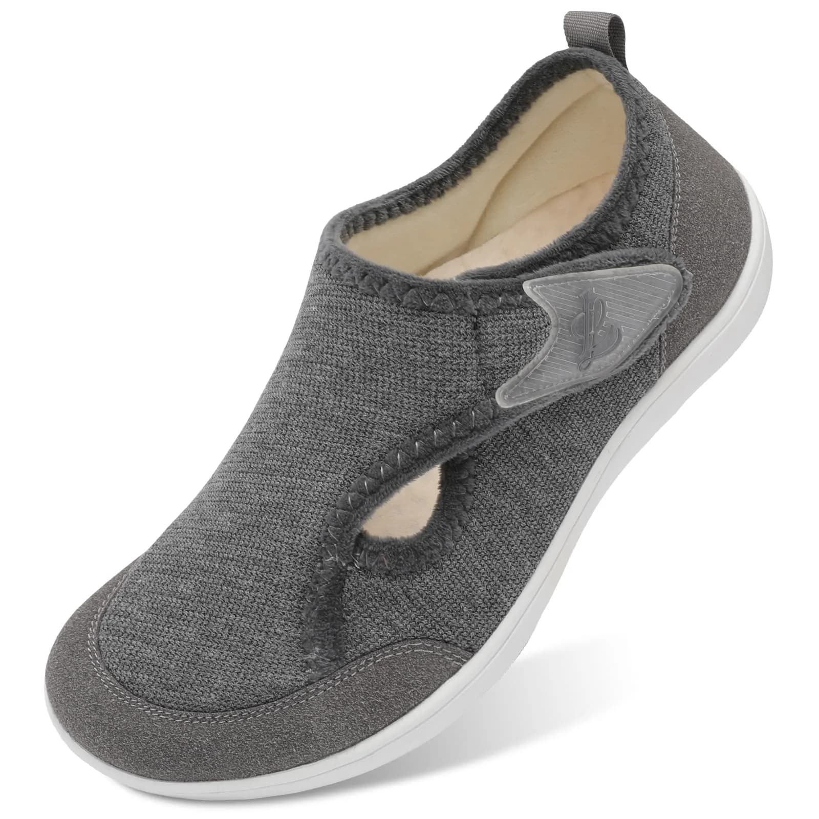 LeIsfIt Women's Wide Diabetic Slippers Grey Size 11 | Adjustable Arthritis Edema House Shoes with Non-Slip Sole - main product image