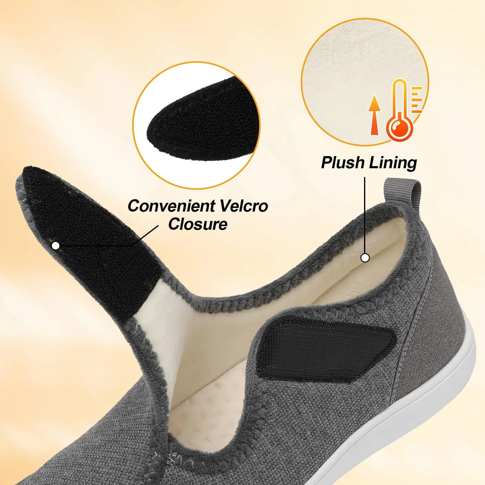 LeIsfIt Women's Wide Diabetic Slippers Grey Size 11 | Adjustable Arthritis Edema House Shoes with Non-Slip Sole - view 5