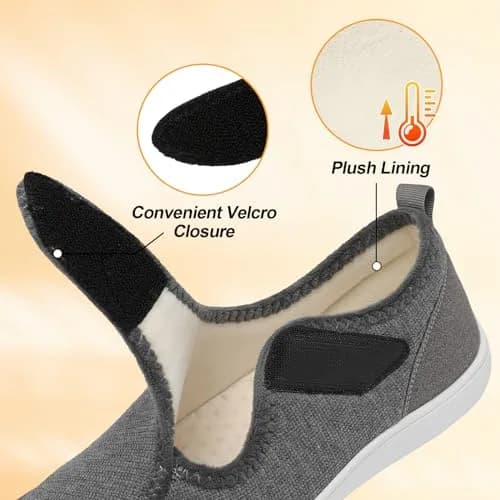 LeIsfIt Women's Wide Diabetic Slippers Grey Size 11 | Adjustable Arthritis Edema House Shoes with Non-Slip Sole thumbnail 5