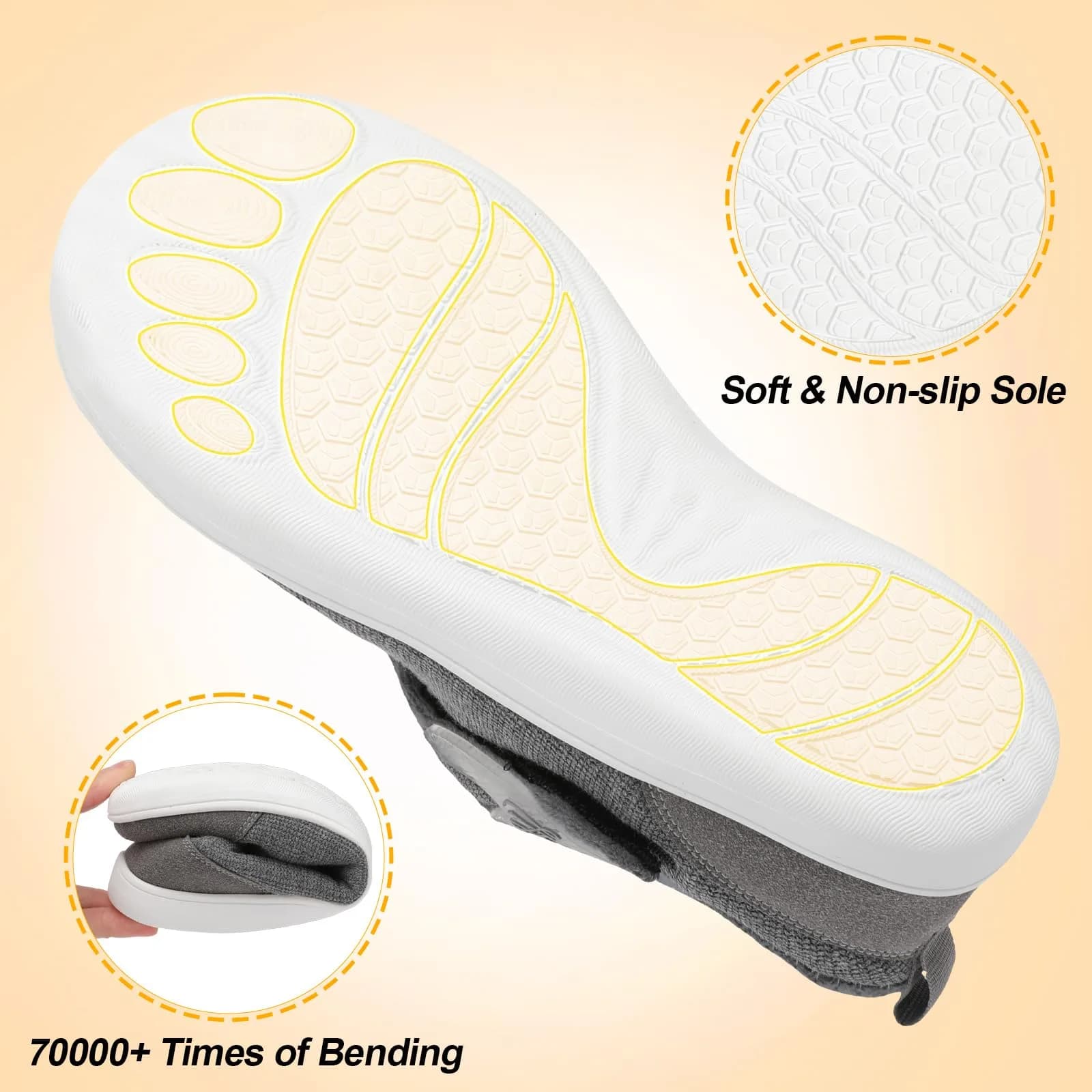 LeIsfIt Women's Wide Diabetic Slippers Grey Size 11 | Adjustable Arthritis Edema House Shoes with Non-Slip Sole - view 6