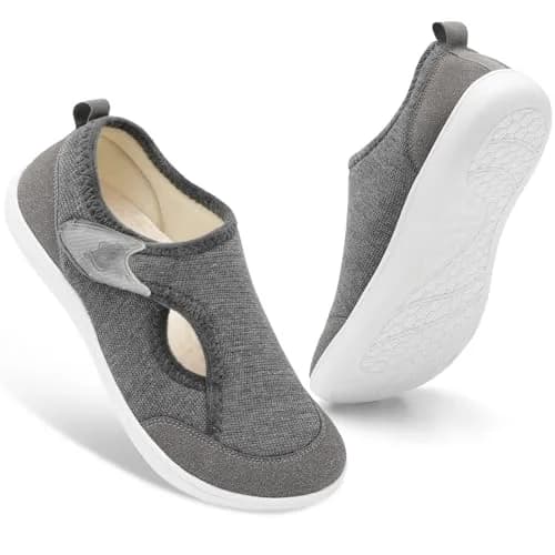 LeIsfIt Women's Wide Diabetic Slippers Grey Size 11 | Adjustable Arthritis Edema House Shoes with Non-Slip Sole thumbnail 8
