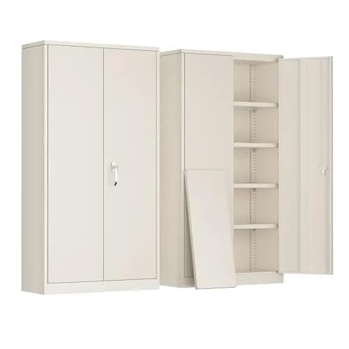 Greenvelly Metal Storage Cabinet, Gray Locking Steel Cabinet with 2 Doors and 4 Adjustable Shelves | 71" Utility Metal Filing Cabinet for Home Office & Garage thumbnail 1