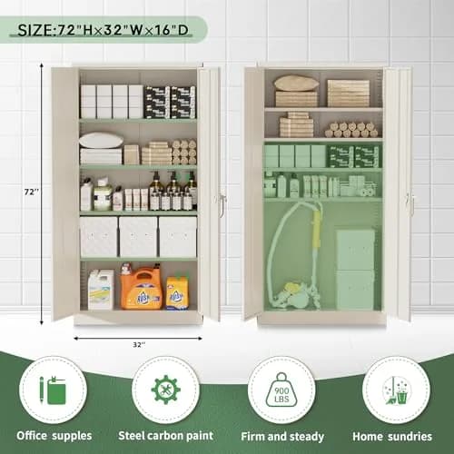 Greenvelly Metal Storage Cabinet, Gray Locking Steel Cabinet with 2 Doors and 4 Adjustable Shelves | 71" Utility Metal Filing Cabinet for Home Office & Garage thumbnail 4